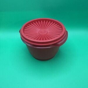Vintage Tupperware Servalier Bowl #886-33 Harvest Red W/starburst Lid #812-12